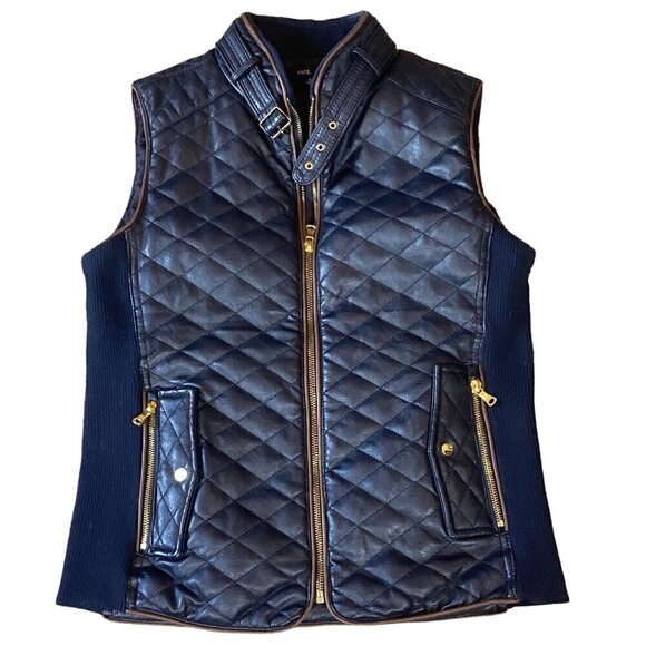 Fate Rowen Faux Leather Quilted Zip Vest Navy Blue Sz S #298J - Picture 1 of 10